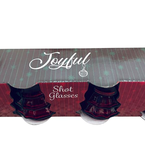 Glass Christmas Tree Shot Glasses Set of 4 Holiday Red New - Picture 14 of 16